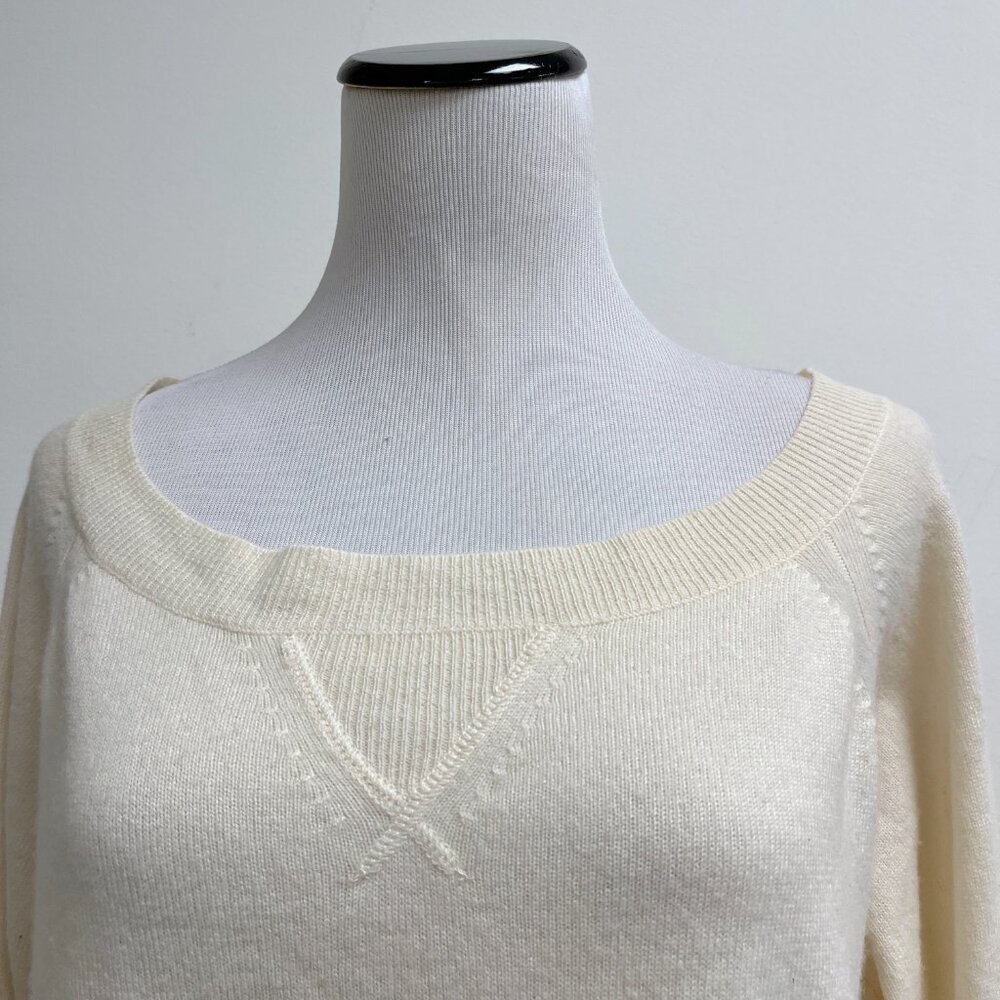 J Crew cream cashmere sweater sweatshirt S oversized scoop neck - Picture 3 of 9
